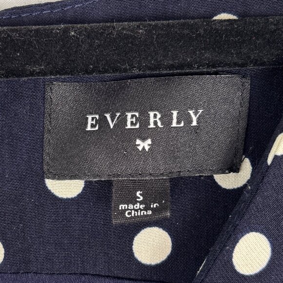 Everly Dress Women's Small Navy White Polka Dot Fit-and-Flare V-Neck Pockets - Picture 9 of 14